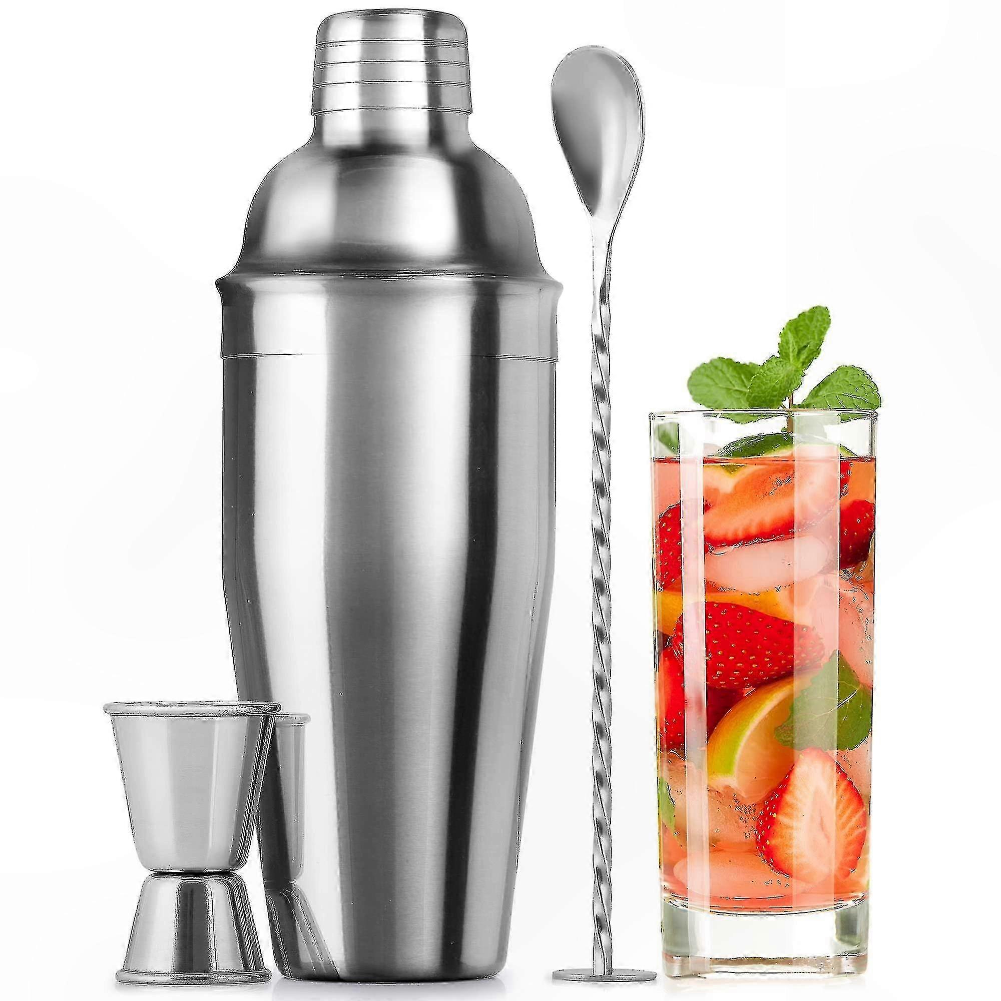 Stainless Steel Cocktail Shaker Kit with Jigger and Mixing Spoon, 24oz Barware Set for Drink Enthusiasts