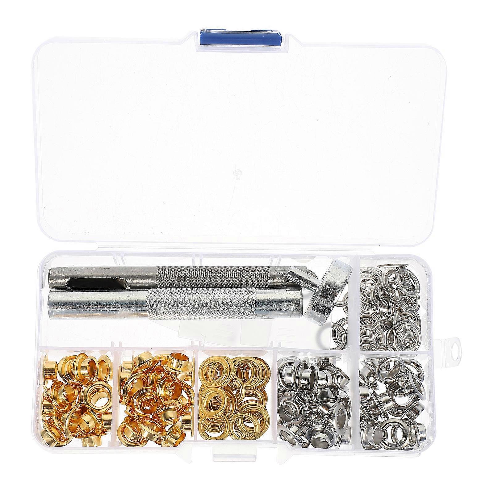 100 Pack Grommet Kit with Eyelets, Snap Fasteners, Installation Tools, and Storage Box for DIY Crafts, Clothing, and Footwear Projects