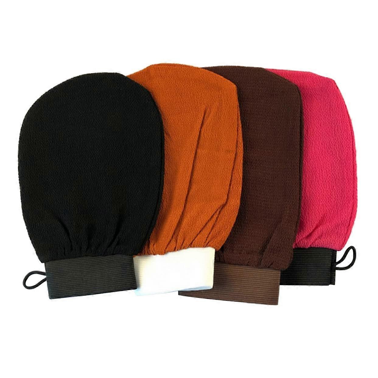 Exfoliating Bath Gloves - Viscose Fibre Shower Scrubbing Gloves, Pack of 4 Assorted Colors, Deep Cleansing Body Towels