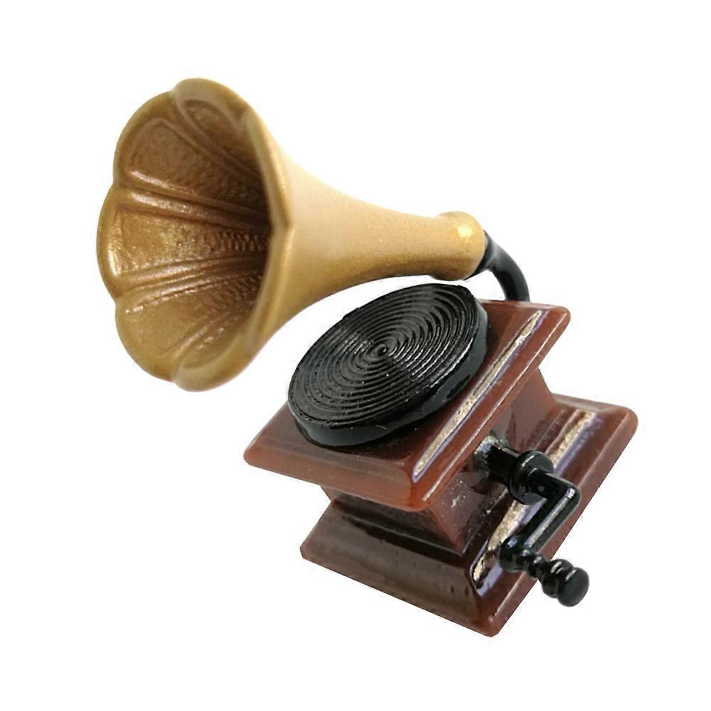 Miniature Phonograph Decoration For Child Playtime In Simple Design Light Brown With Educational Toy Function 1Pcs