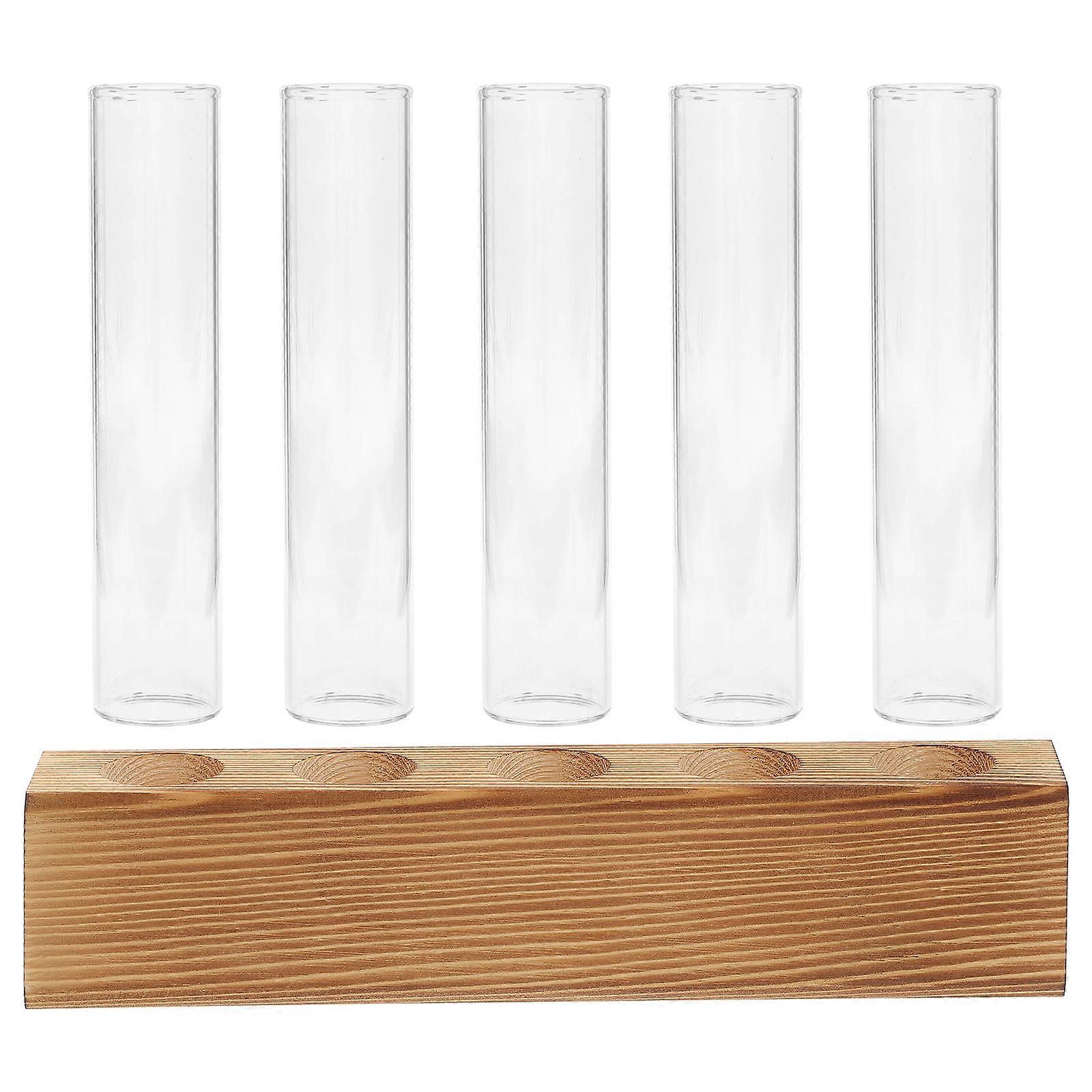 Wooden Stand Glass Vase Set for Hydroponics Perfect for Flower Arrangements and Air Plants with