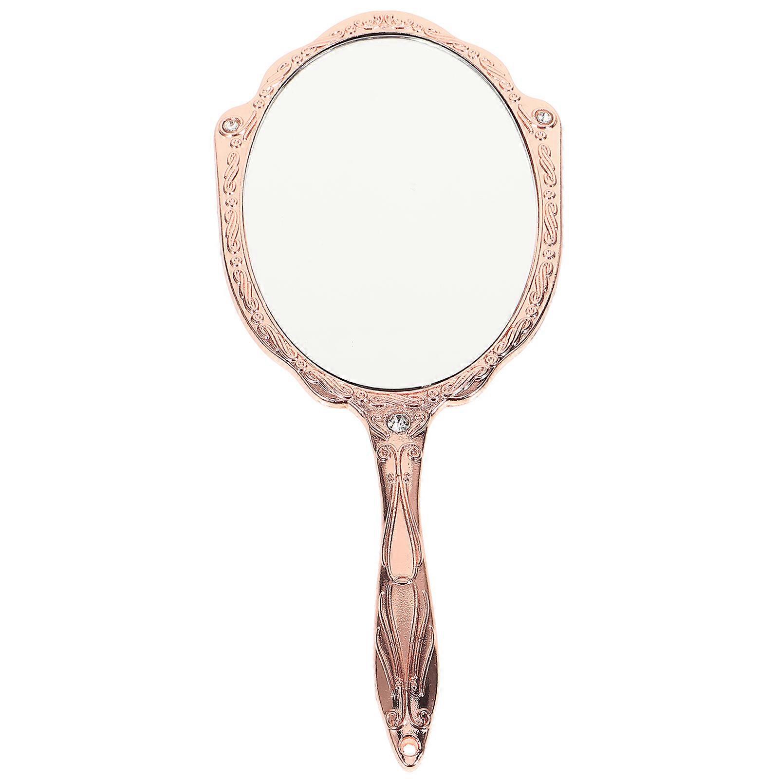 Portable Handle Makeup Mirror Magnifying Feature Metal Glass Round Shape For Ladies Daily Use 1Pcs