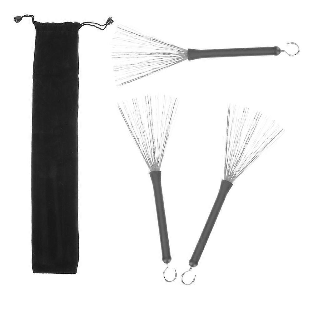 3pcs Stainless Steel Wire Snare Drum Brushes with High Density Design for Jazz Drums & Percussion – Includes Protective Drawstring Bag