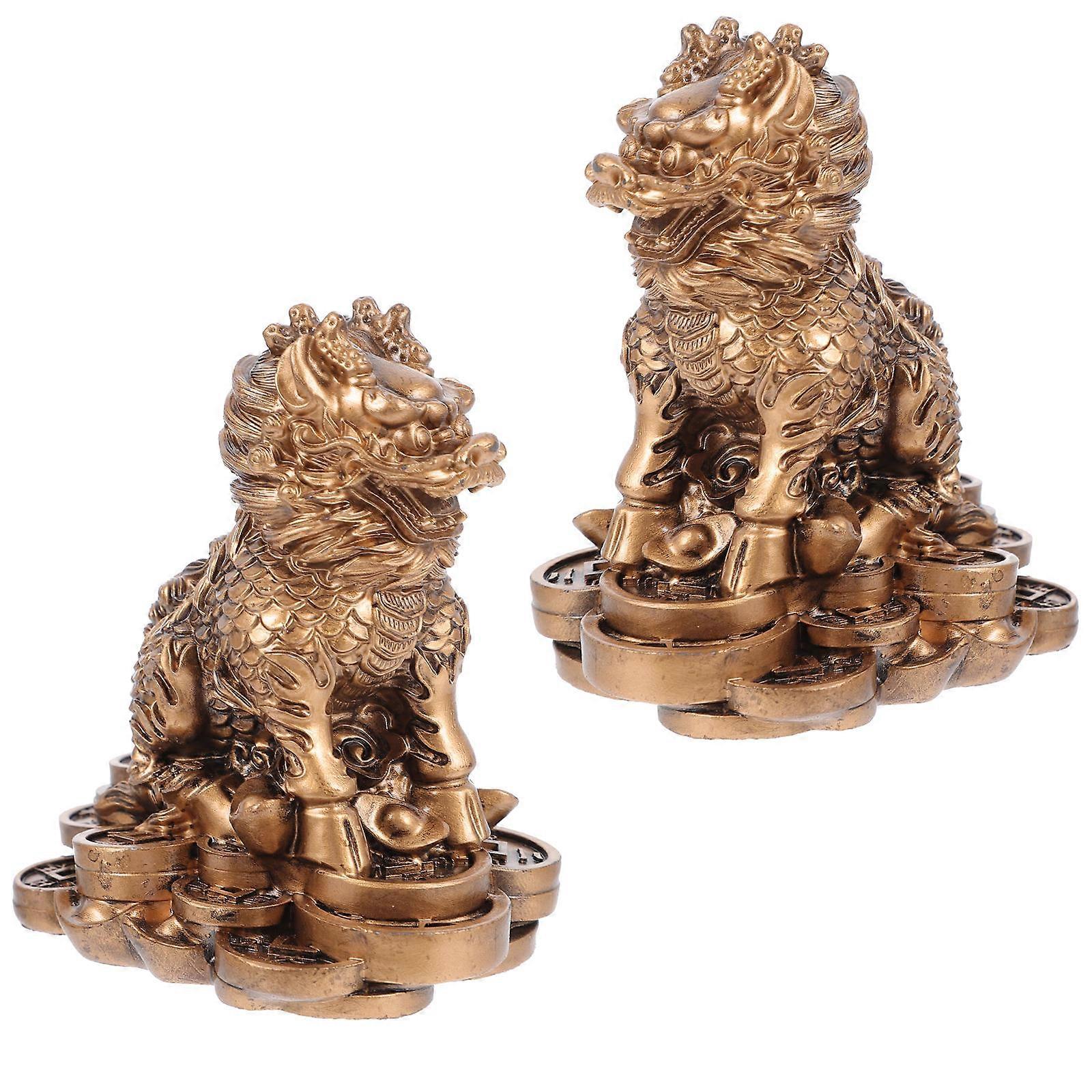 Auspicious Kylin Models Craftsmanship Home Decoration Feng Shui Accessories Golden Resin Collectibles 1 Pair
