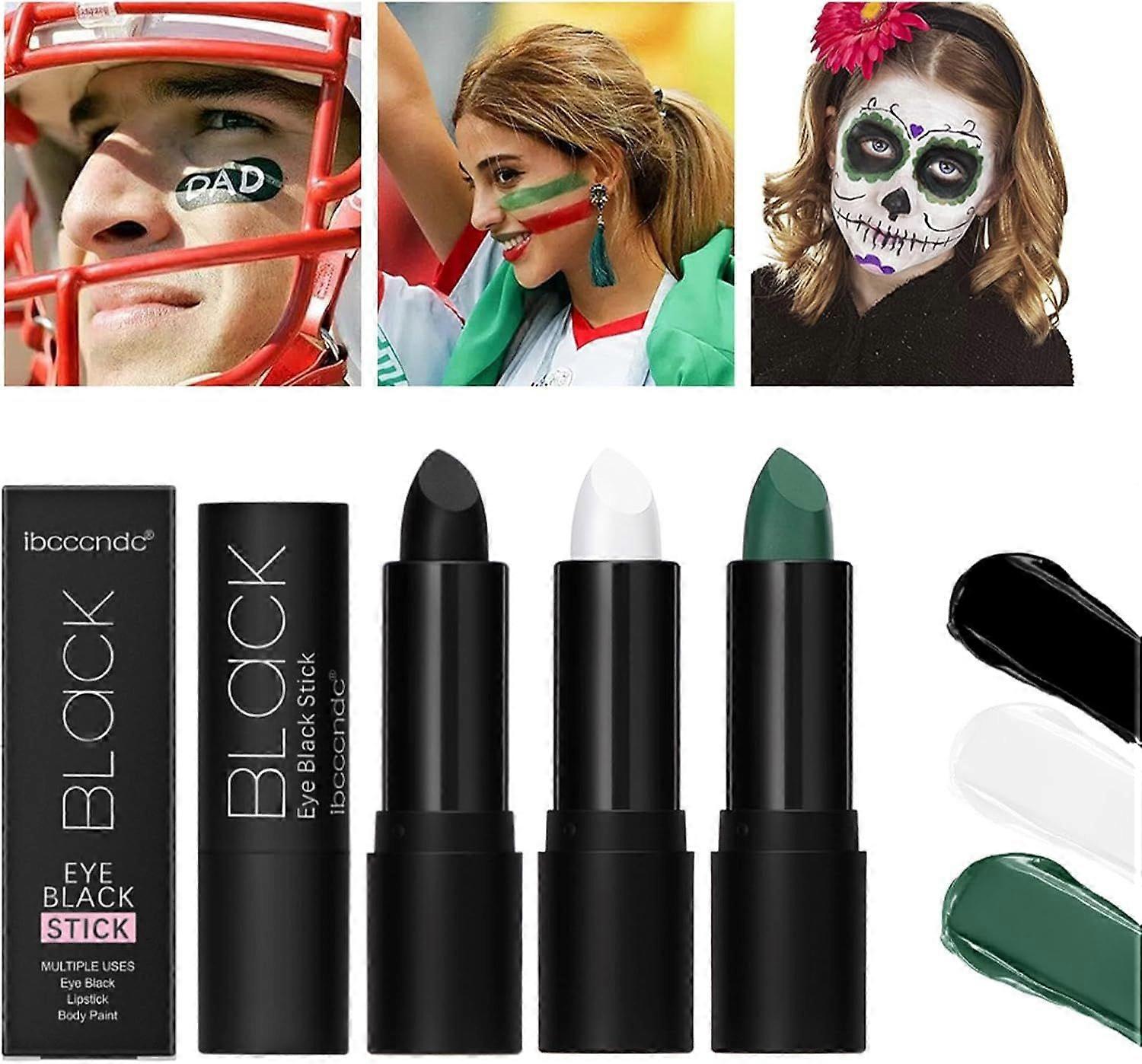 Zwarte oogmake-up stick (3 stuks), gemakkelijk te verven zwarte oogmake-up stick voor cosplay-kostuumfeesten, Halloween-make-up, honkbal en voetbal.