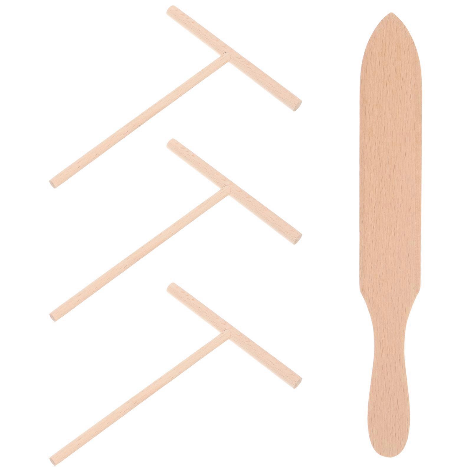 Crepe Pancake Tools 1 Set Wooden Crepe Spreaders For Cooking Tools Pancake Making Kit Khaki Color Baking Assistance