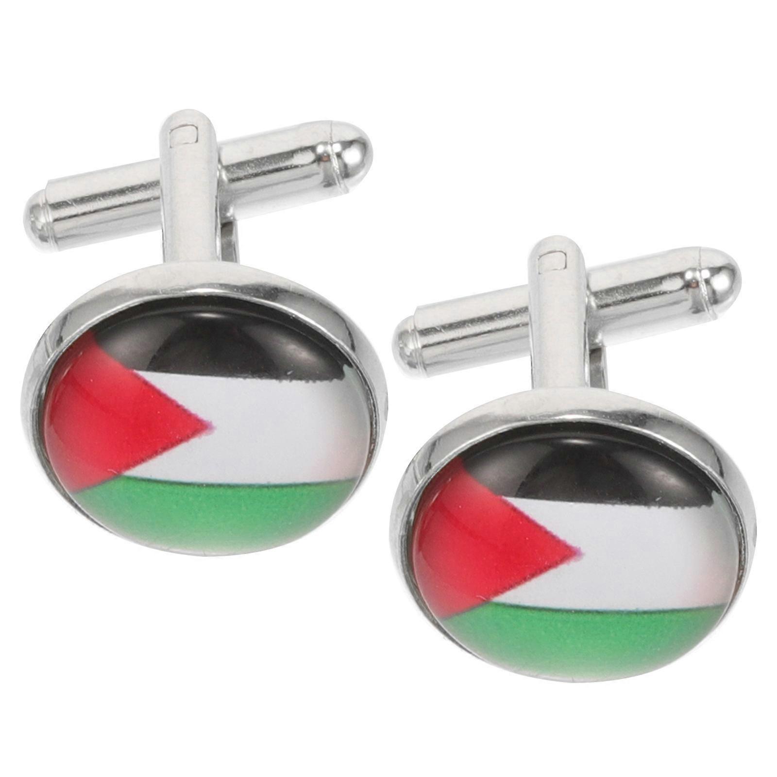 Palestine Flag Cufflinks Made of Zinc Alloy for Clothes Decoration Multi Color Suitable for Formal and Casual Occasions 1 Pair