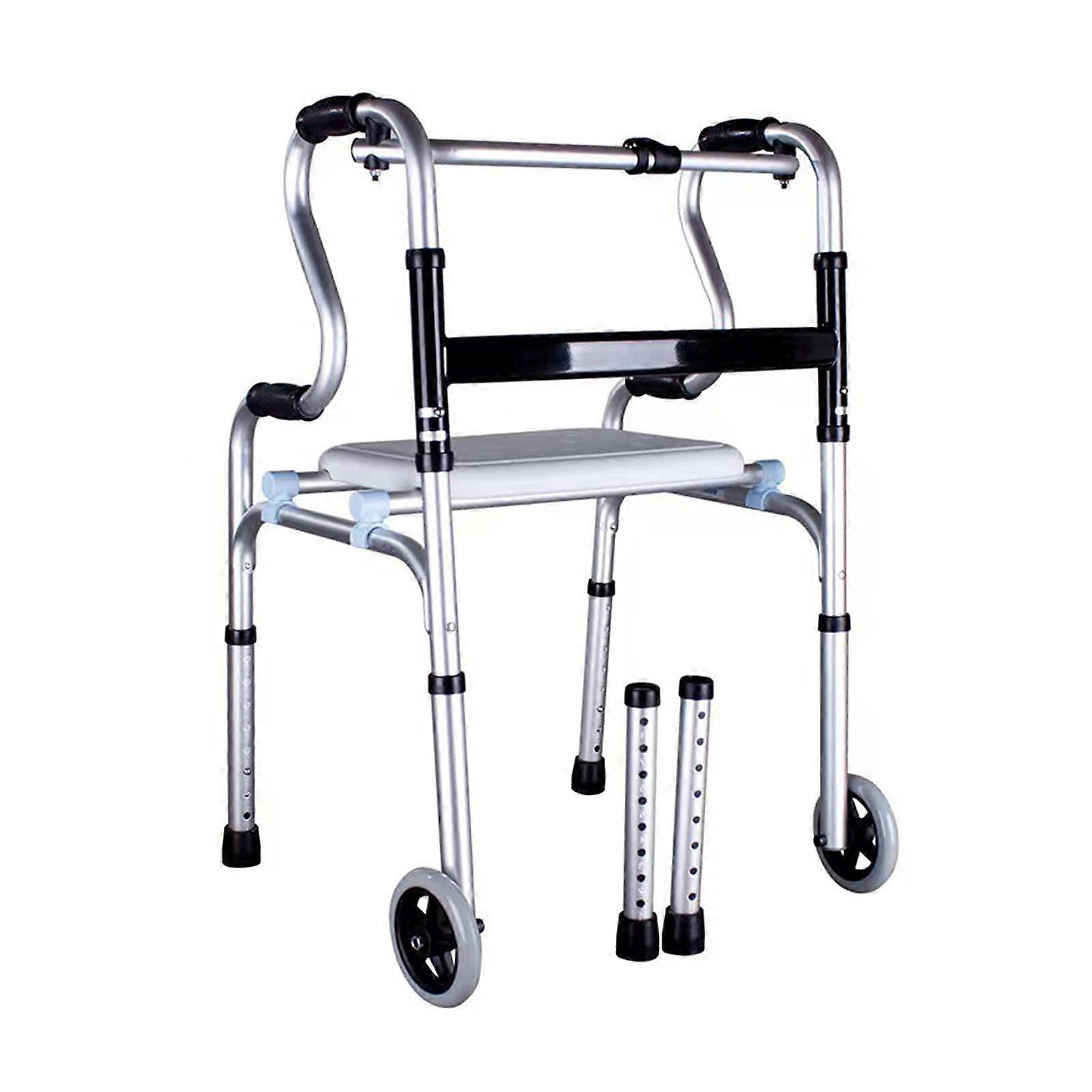 Rollator Upright-Posture, Height-Adjustable Walker, Portable Aluminum Mobility Aid With Wheels And Seat For Seniors