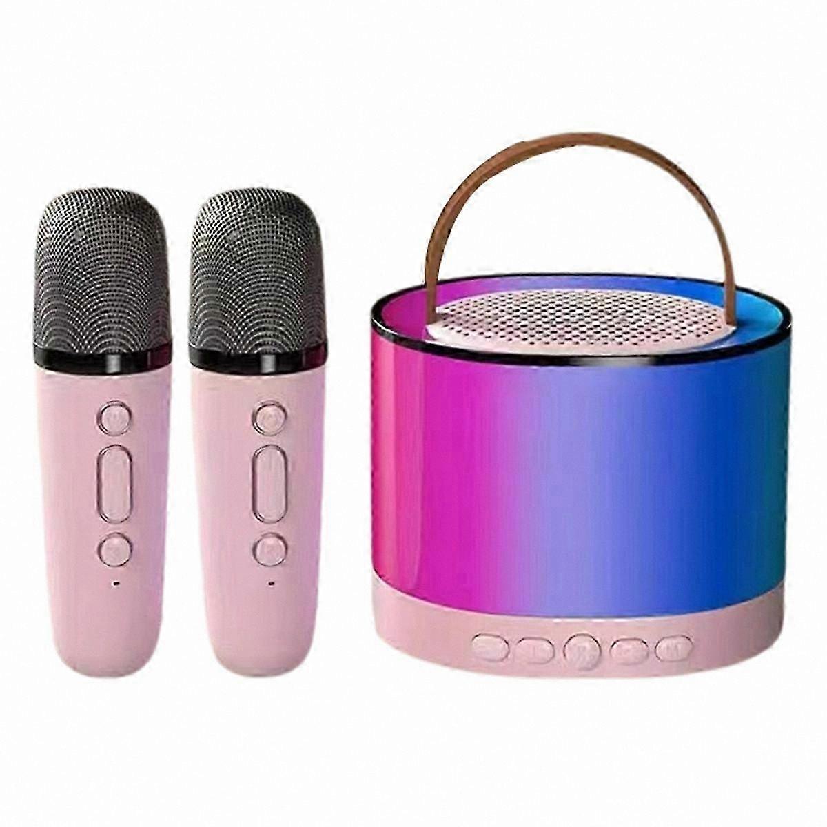 Portable Mini Karaoke System with Dual Wireless Mics in Pink