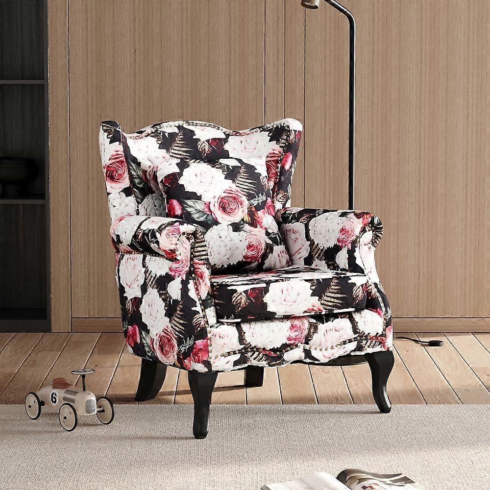 Retro Floral Wingback Armchair