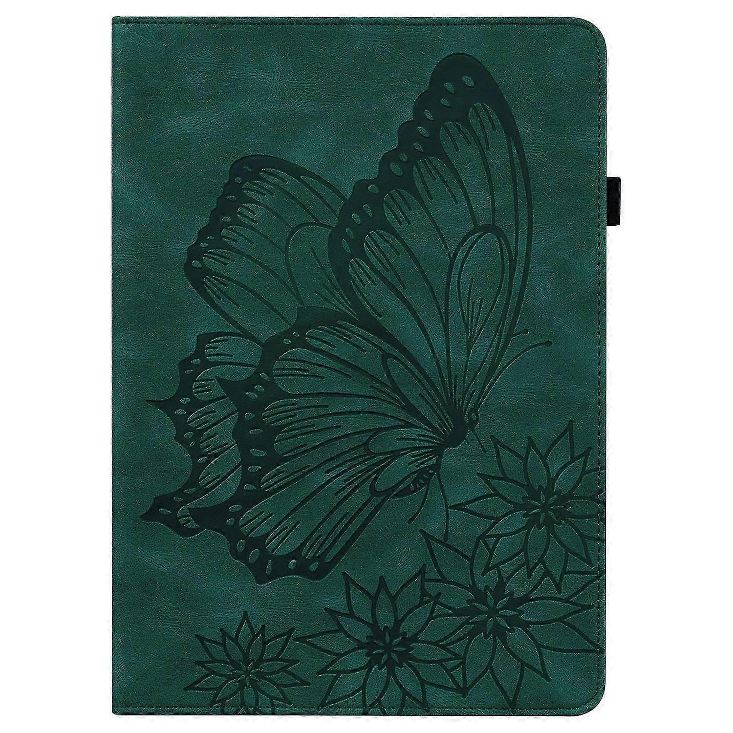 Tablet Case For iPad Pro 11 2022 / 2021 / 2020 / Air 2020 10.9 / 11 2024 Big Butterfly Embossed Smart Leather Tablet Case(Green)