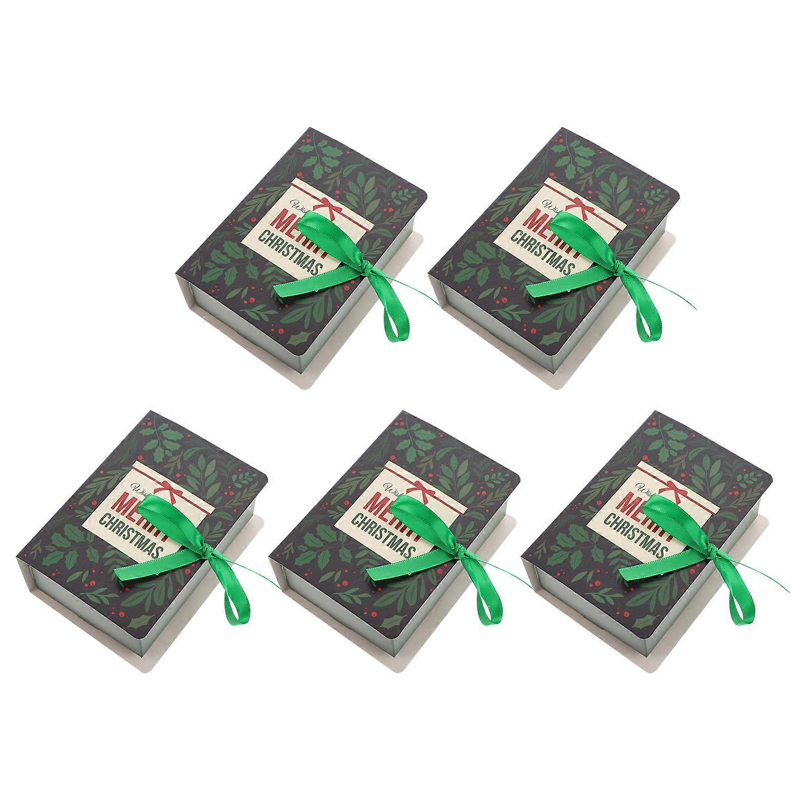 Creative Book Shape Gift Boxes for Xmas Made of Paper Green Color Adds Holiday Atmosphere 5 Pieces