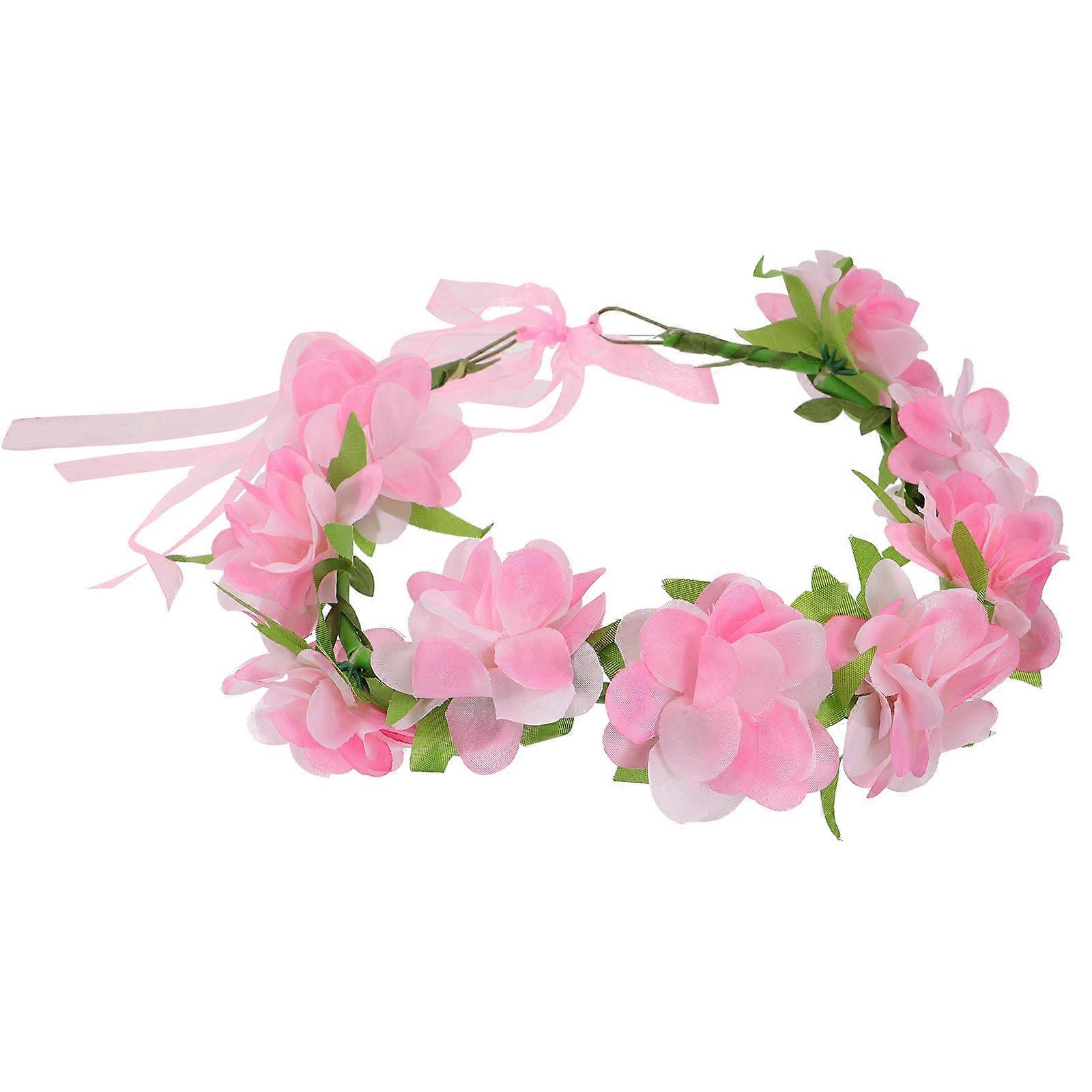 Lifelike Wreath Headband Flower Headwear Beach Pink Fabric Functions for Wedding 1Pack