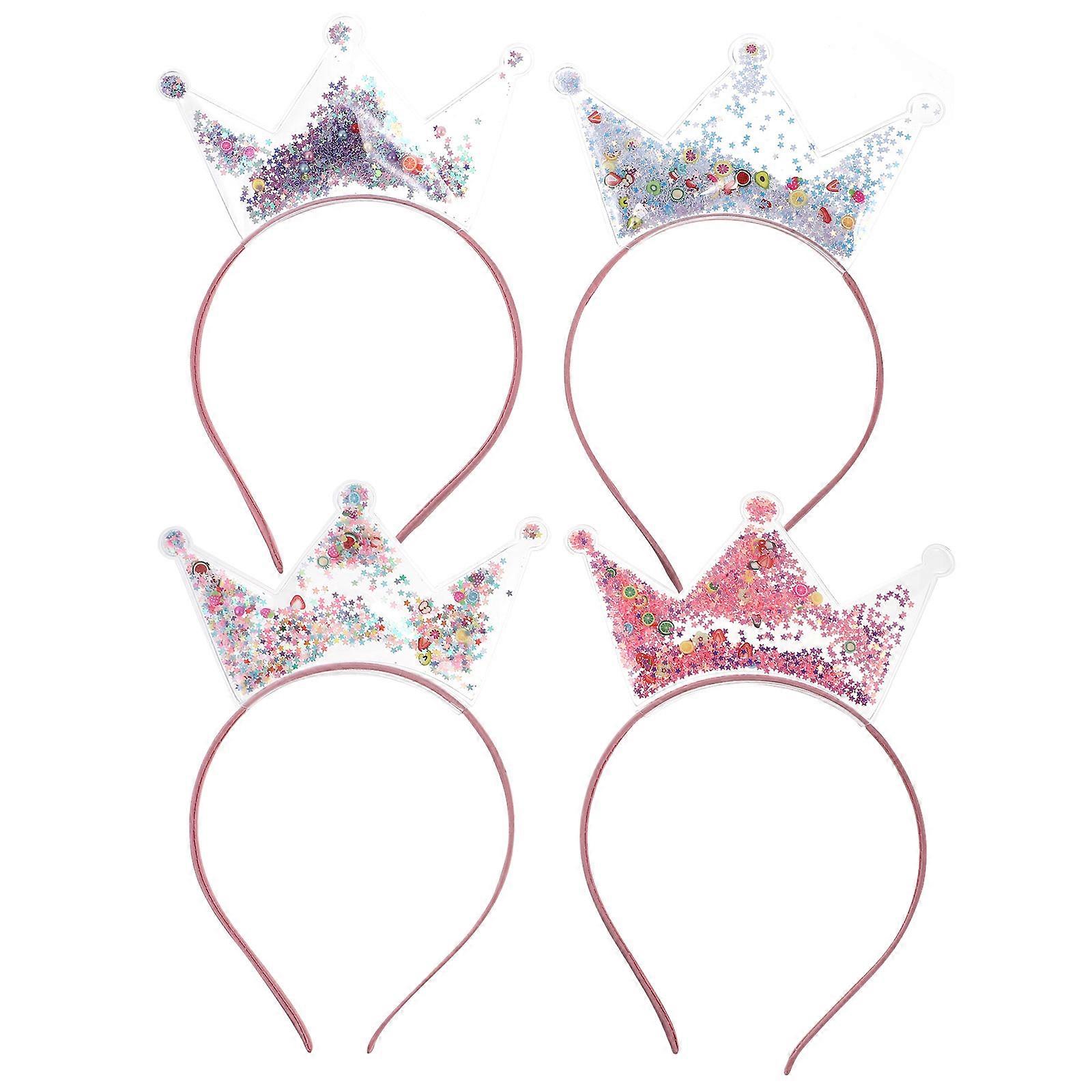 4pcs Crown Flashing Headbands Sequined Hair for Birthday Party and Performance