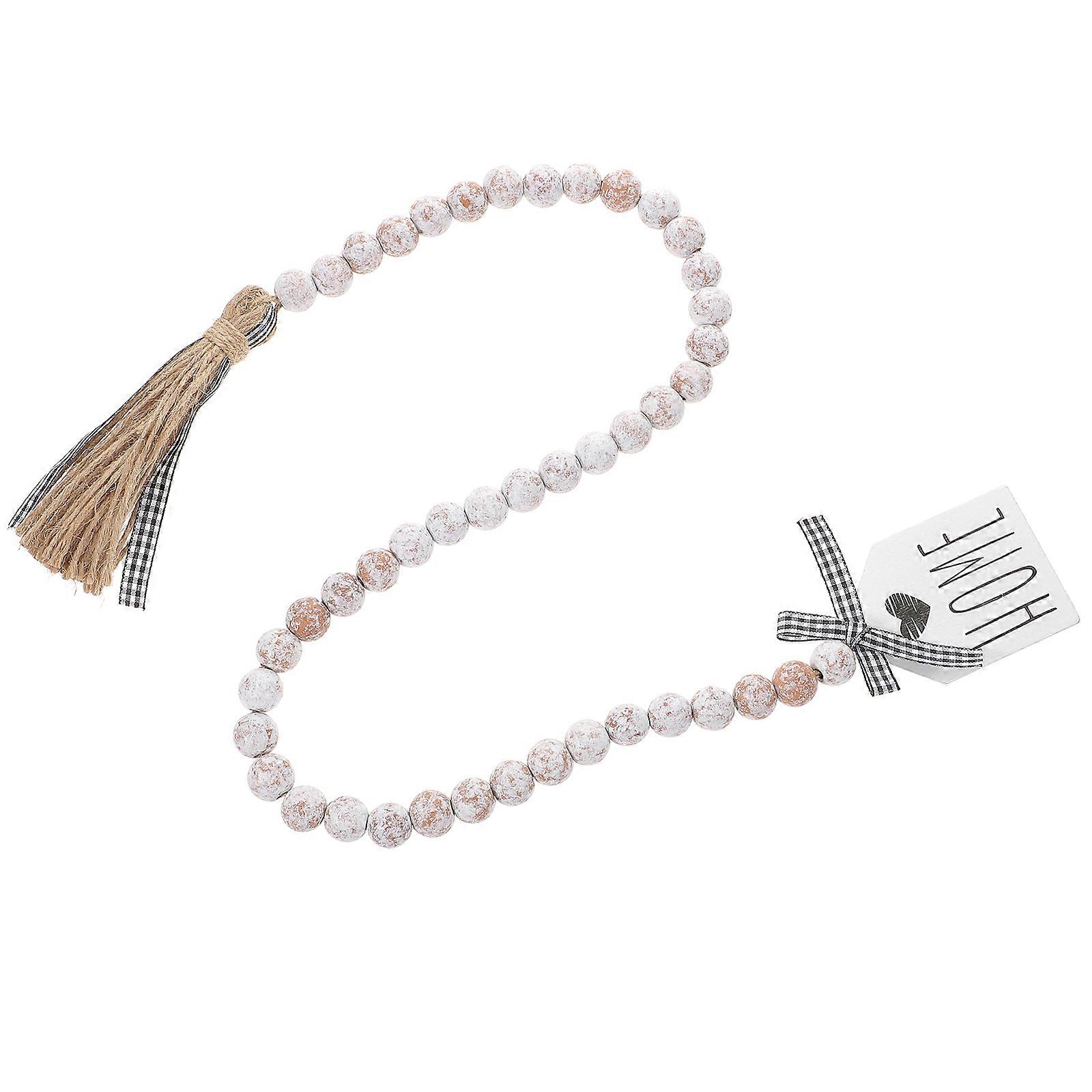 Wooden Beads Garland with Tassel for Decor Multi Color Wall Hanging Ornament 7.8 Inches