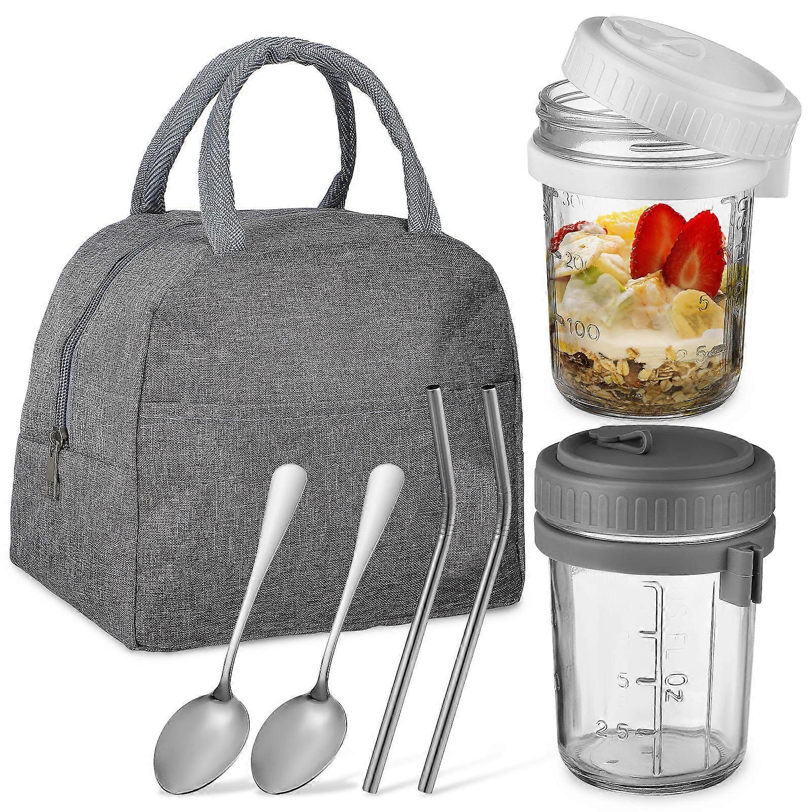 Ovenight Oats Jars With Spoons For Lunch Box Owners 19.50x25.00x2.30cm Multi Color Storage Kit 1 Set