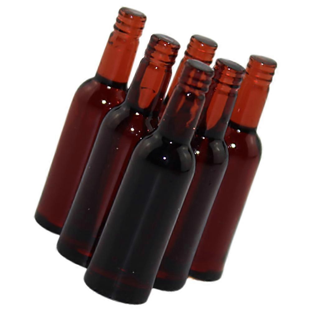Brown Resin Mini Beer Bottles for Decor Small Compact and Realistic 6 Pieces