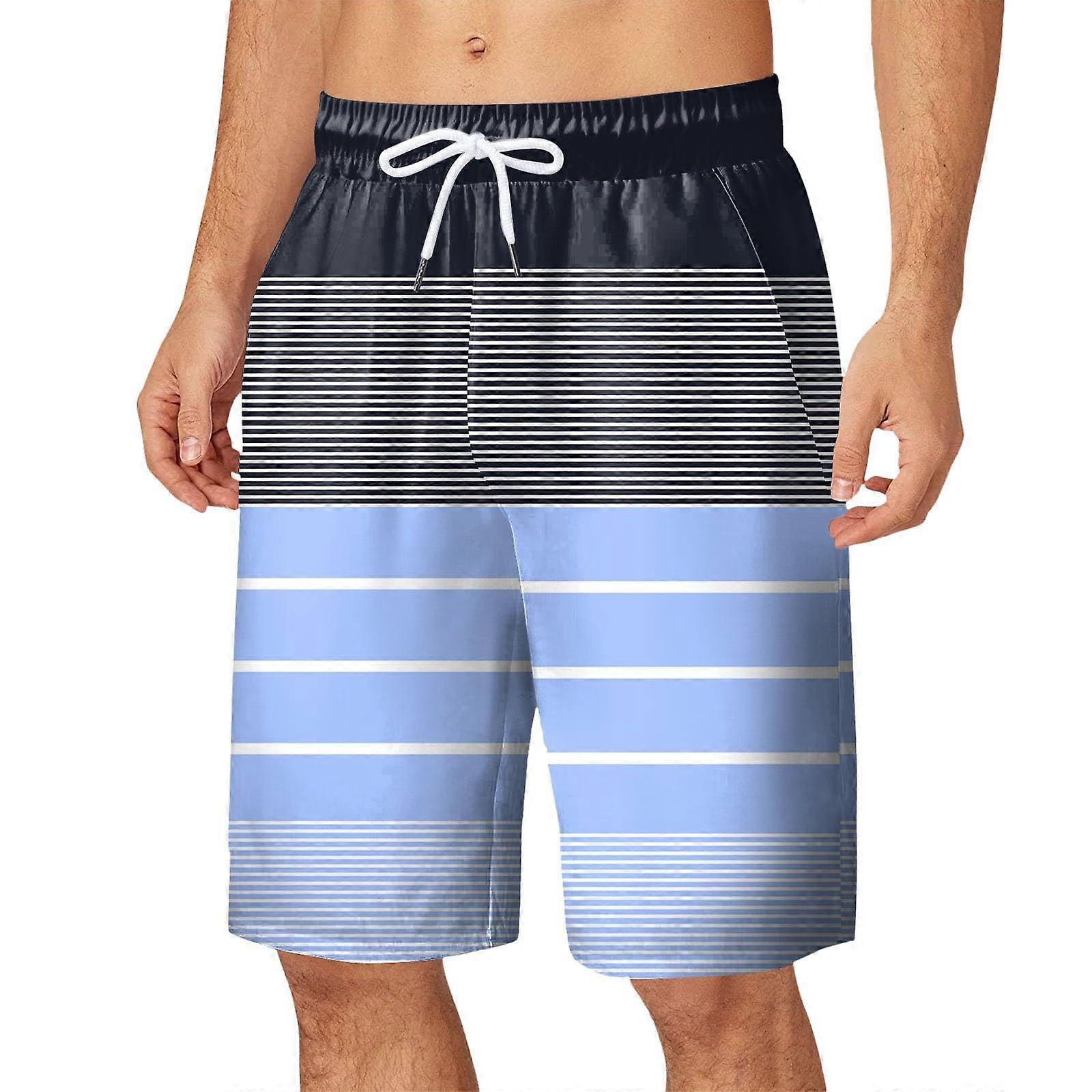 Men's Swim Trunks Printed QuickDrying Shorts with Drawstring Gray XXL