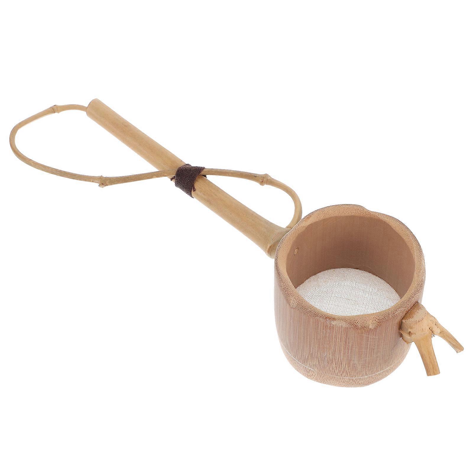 Bamboo Tea Filter with Fine Mesh Design for Home Use Composite Material Coffee Color 3.5x2.5 Inches