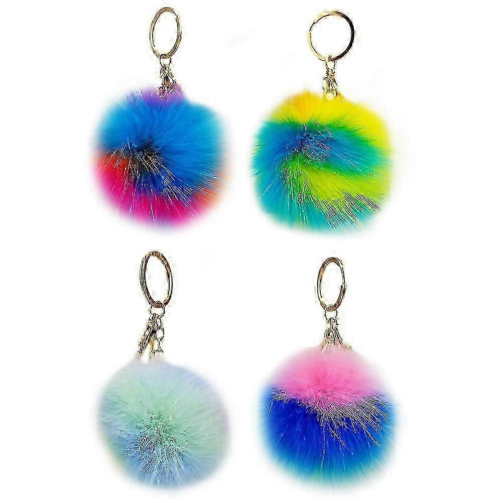 Pompom Ball Keychain Beautiful Hanging Decoration For Daily Use Assorted Color Fluffy Puff Ball Design Gift