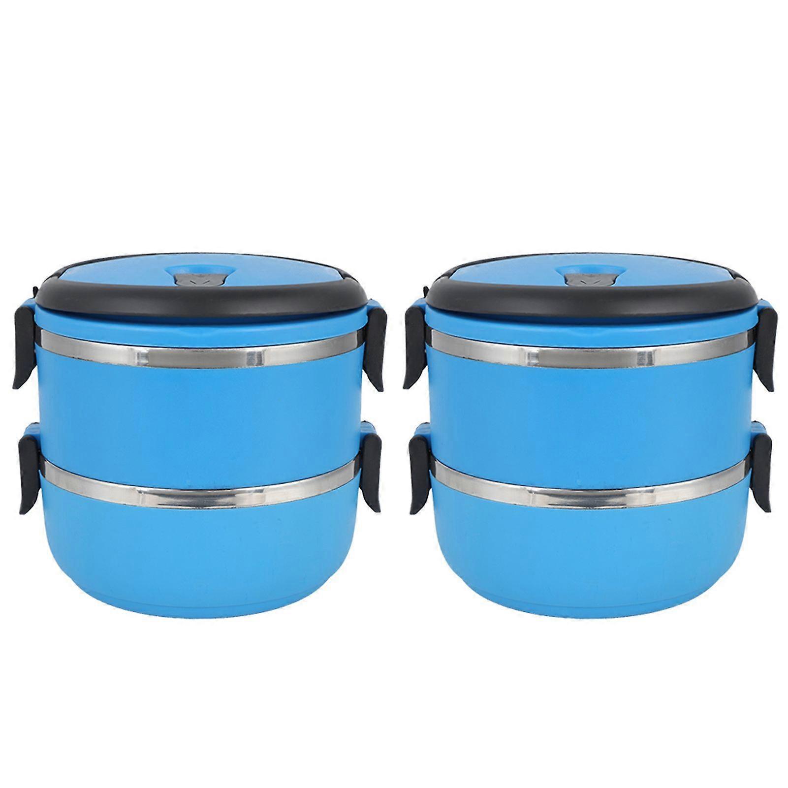 2 Pack Double Layer Portable Round Lunch Box for School Picnic Camping