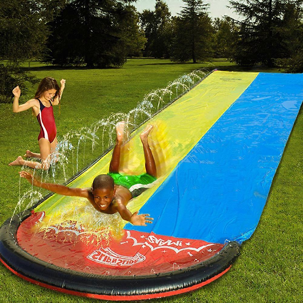 15.75FT Lawn Water Slides with Sprinkler System and Inflatable Crash Pad for Kids Children Summer Backyard Swimming Pool Games Outdoor Water Toys