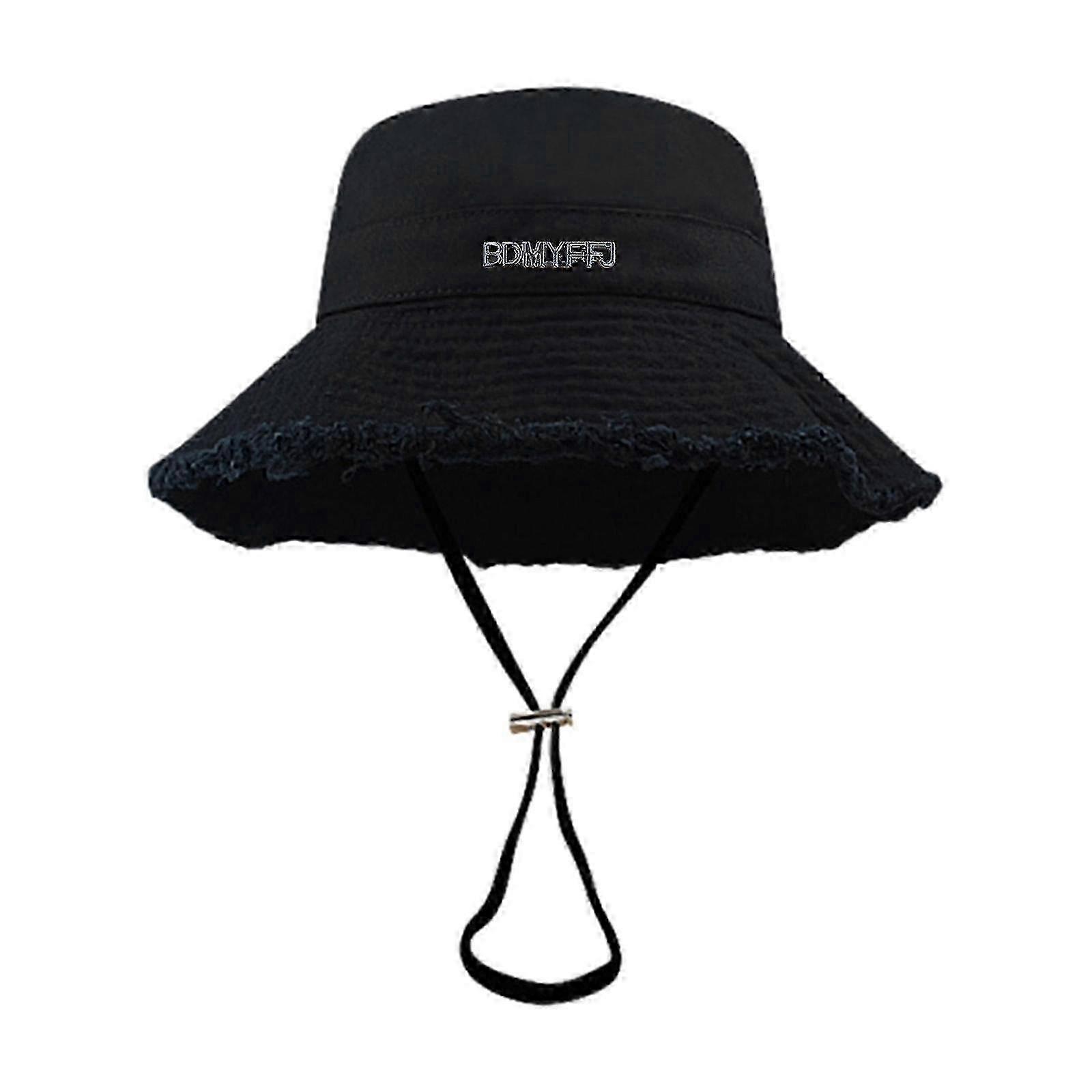 قبعة دلو صيفية مقاومة للشمس للبالغين مع حبل ذقن قابل للتعديل وتصميم حافة مهترئة - قبعة صيد حمراء للأشخاص في الهواء الطلق