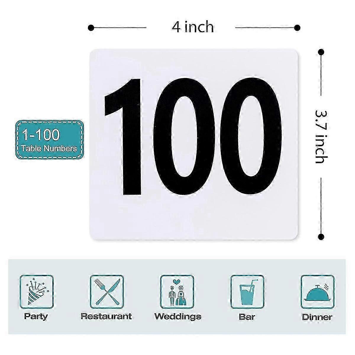 100pcs Table Numbers 1-100,plastic Table Numbers, Double Sided Table Number Cards For Wedding Reception Restaurant Table
