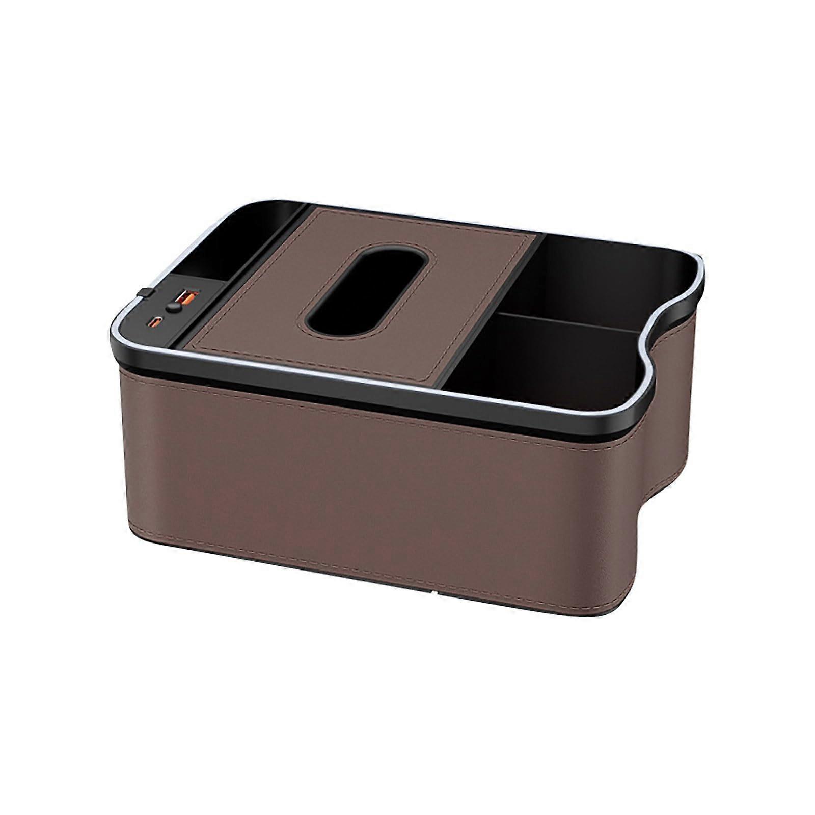 Car Storage Organizer With Colorful Ambient Light, USB Charging, Tissue Holder, Keeps Car Interior Tidy, 22x16cm