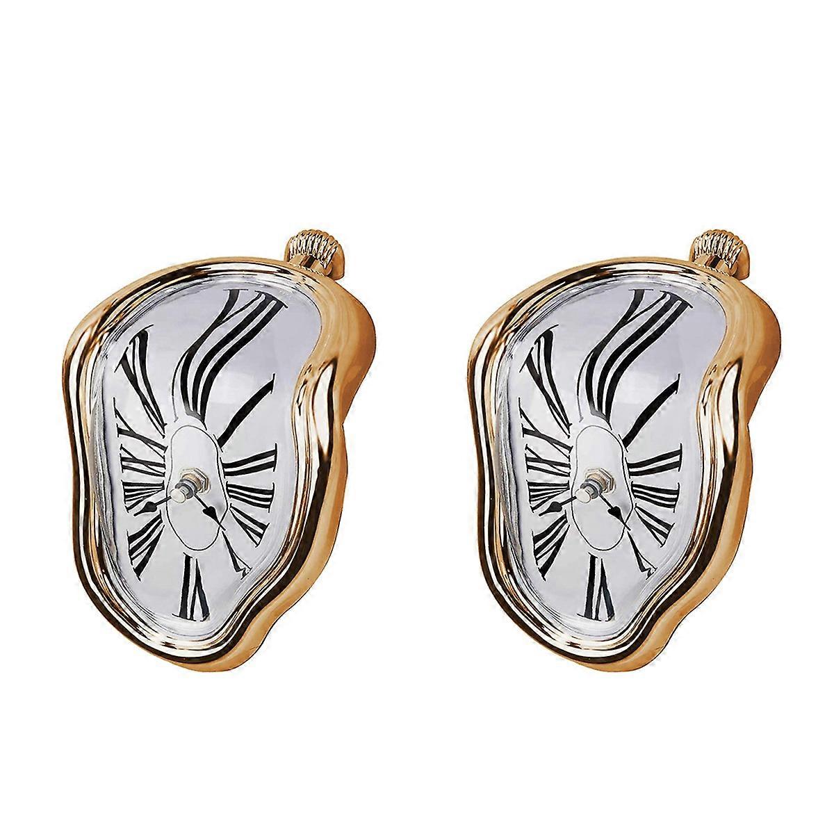 2X Melting Clock, Block-Type Twisted Clock,Melted Clock for Decorative Home Office Shelf Desk Table