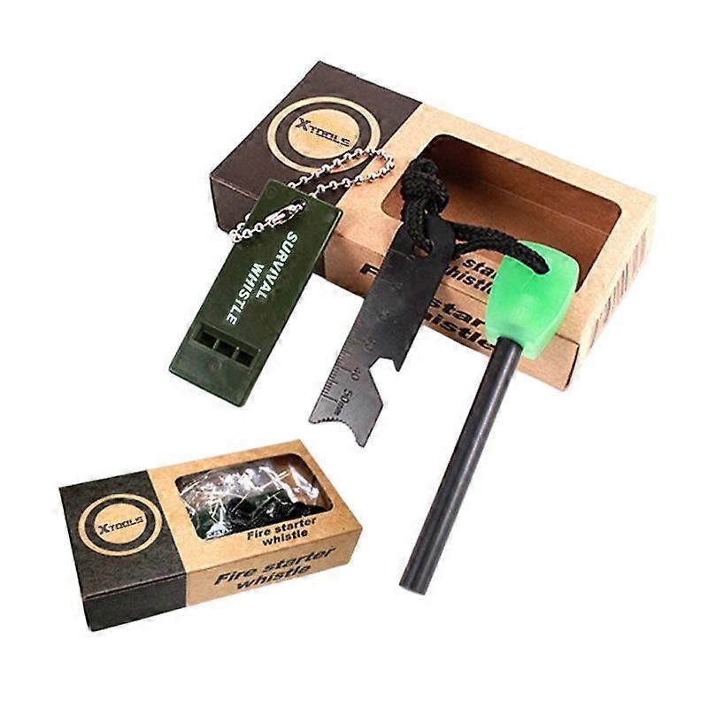 Outdoor survival tool set, with reasonable size design, provides fire source to drive away wild animals