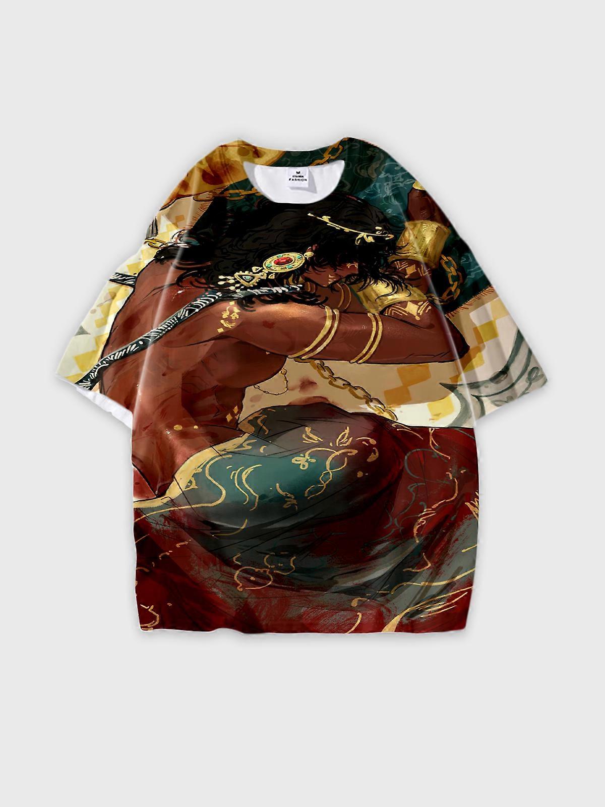 T-Shirt Round Neck, Loose Short Sleeve Sultan’s Game Graphic Tee, Unisex Summer Casual Top V3766