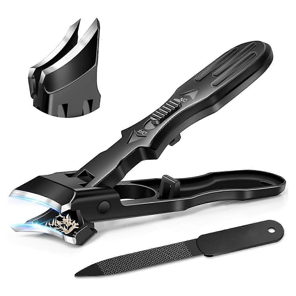 Eagle Beak Beveled Nail Clippers - Wide Jaw Opening Anti-Splash Eagle Beak Nail Clippers with Catcher, 45 Degrees Black