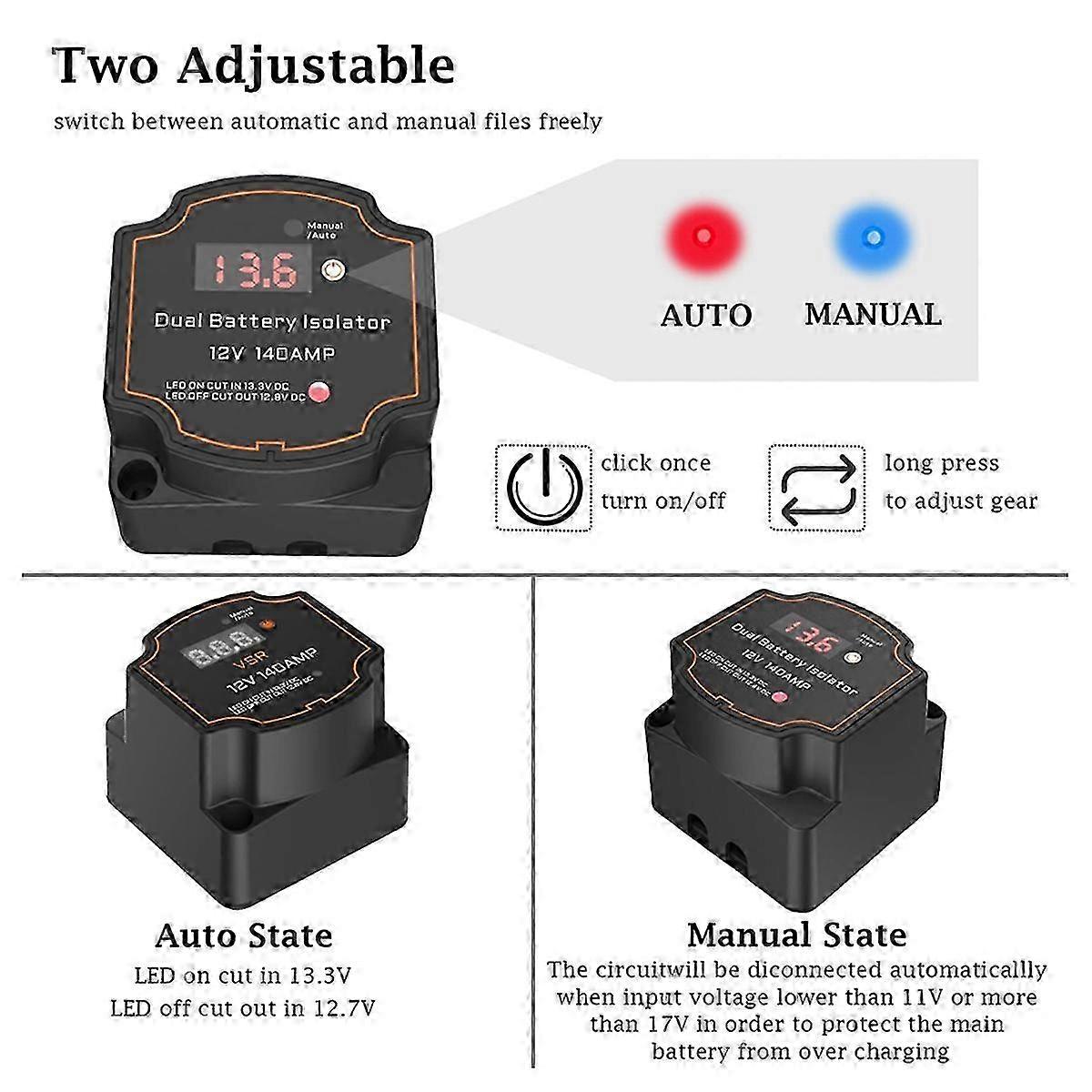 Smart Dual Battery Isolator 12V 140A Digital Voltage Sensitive Relay