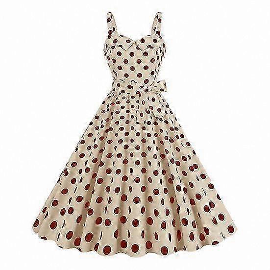 Retro Sleeveless A-line Dress with Dot Pattern and Contrast High Waist Backless Design for Evening Events
