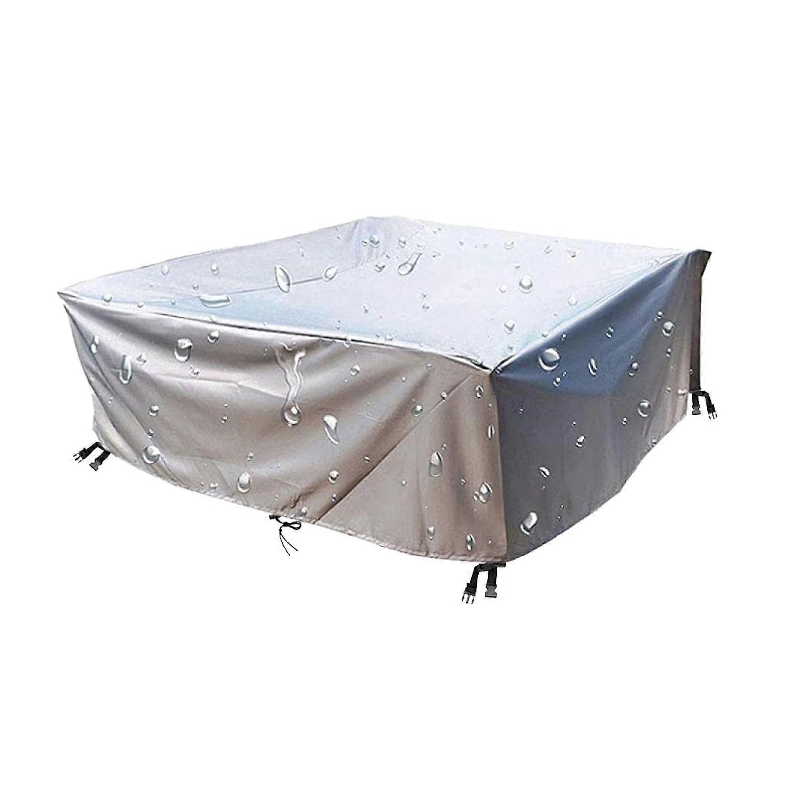 Waterproof Outdoor Table Cover 420D Polyester For Rectangular Patio Dining Table 380x370x75cm Silver Grey