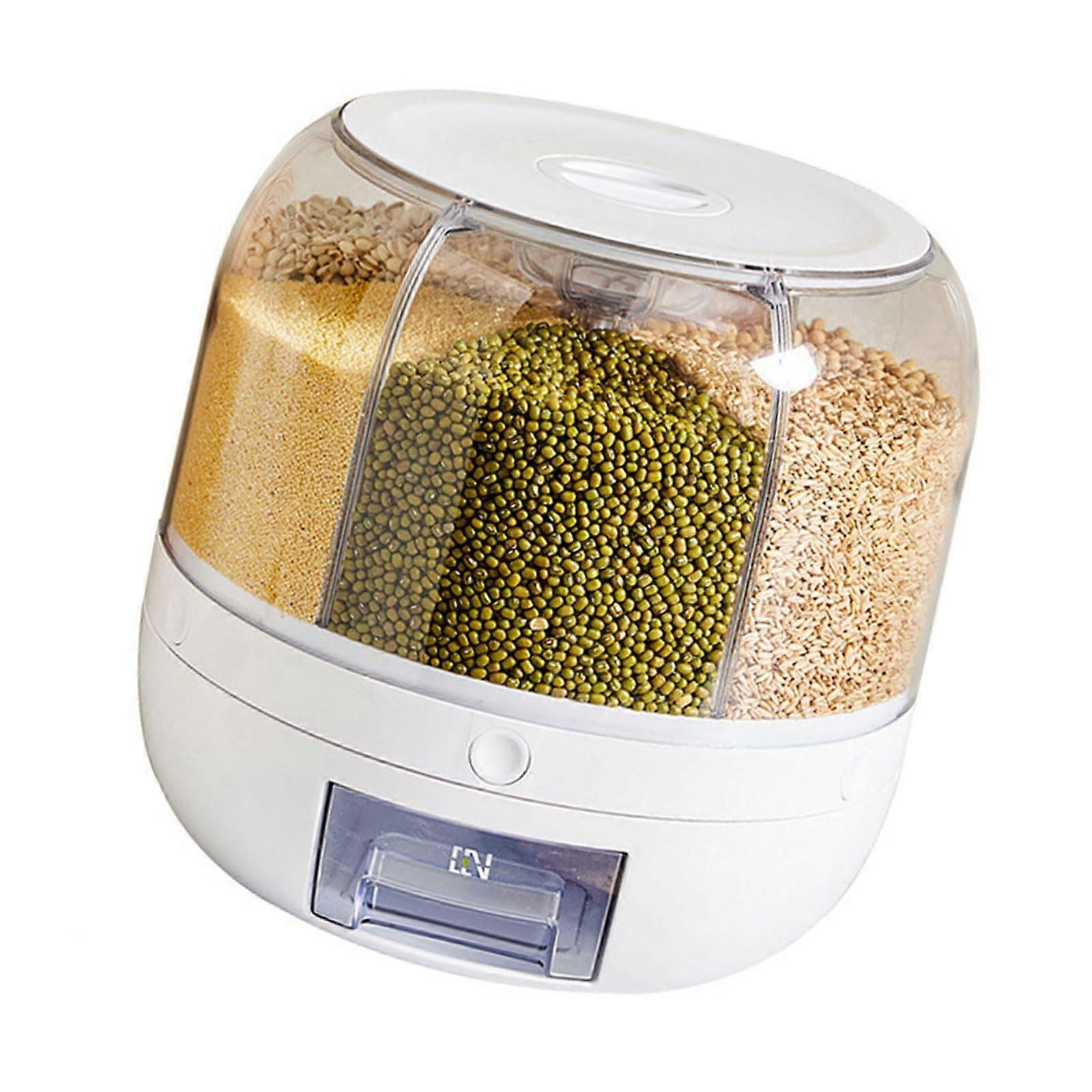 360 Degree Rotating Rice Dispenser Cereal Box Storage Container With Individual Compartments Kitchen Grains Organizer