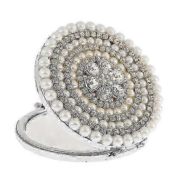Metal makeup round mirror, portable diamond mirror, foldable mini double-sided