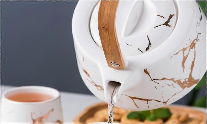Japanese Style Black And White Ceramic Teapot With Marble Pattern Tea Set