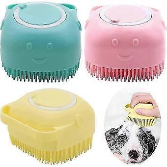 2025 Brosse de bain pour animaux de compagnie, 3 pièces Brosse de massage en silicone Brosse de douche en mousse avec distributeur de savon pour chats, chiens et bains humains