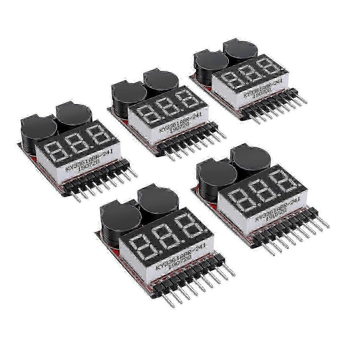 5PCS 2 In1 1-8S Lipo Battery Voltage Tester, RC Low Voltage Buzzer Alarm, Battery Monitor Checker Te