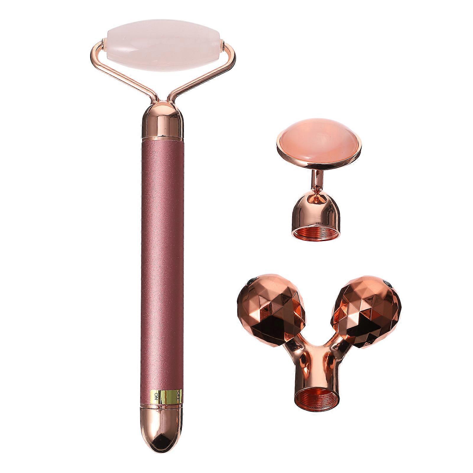 Facial Massage Roller Natural Jade Crystal Massaging Tools for Self-Care Routine Pink Zinc Alloy Stimulate Circulation 1 Set