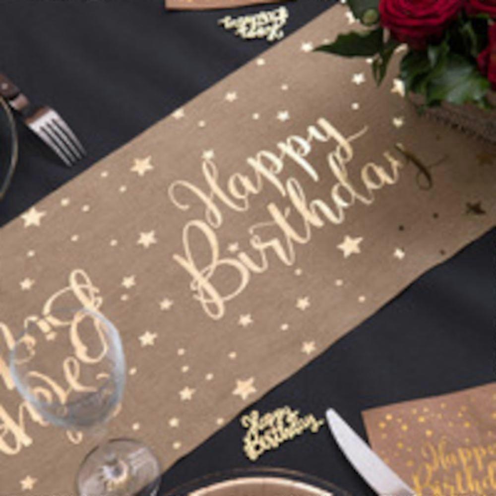 Brown Happy Birthday Table Runner