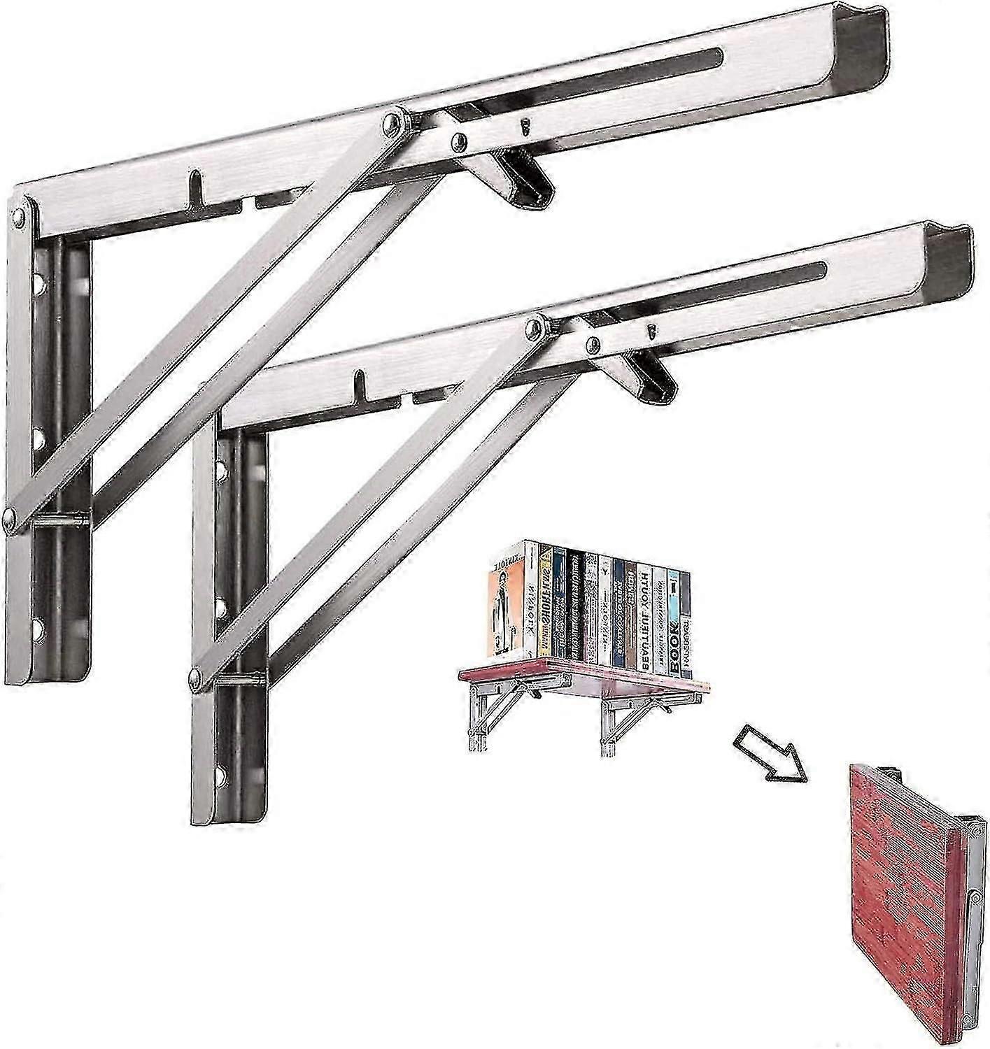 Folding Bracket, 2 Pcs Stainless Steel Folding Shelf Bracket, Folding Bracket, Bracket Bracket, Wall Mounted Folding Shelf for Wall Shelf Table Bench