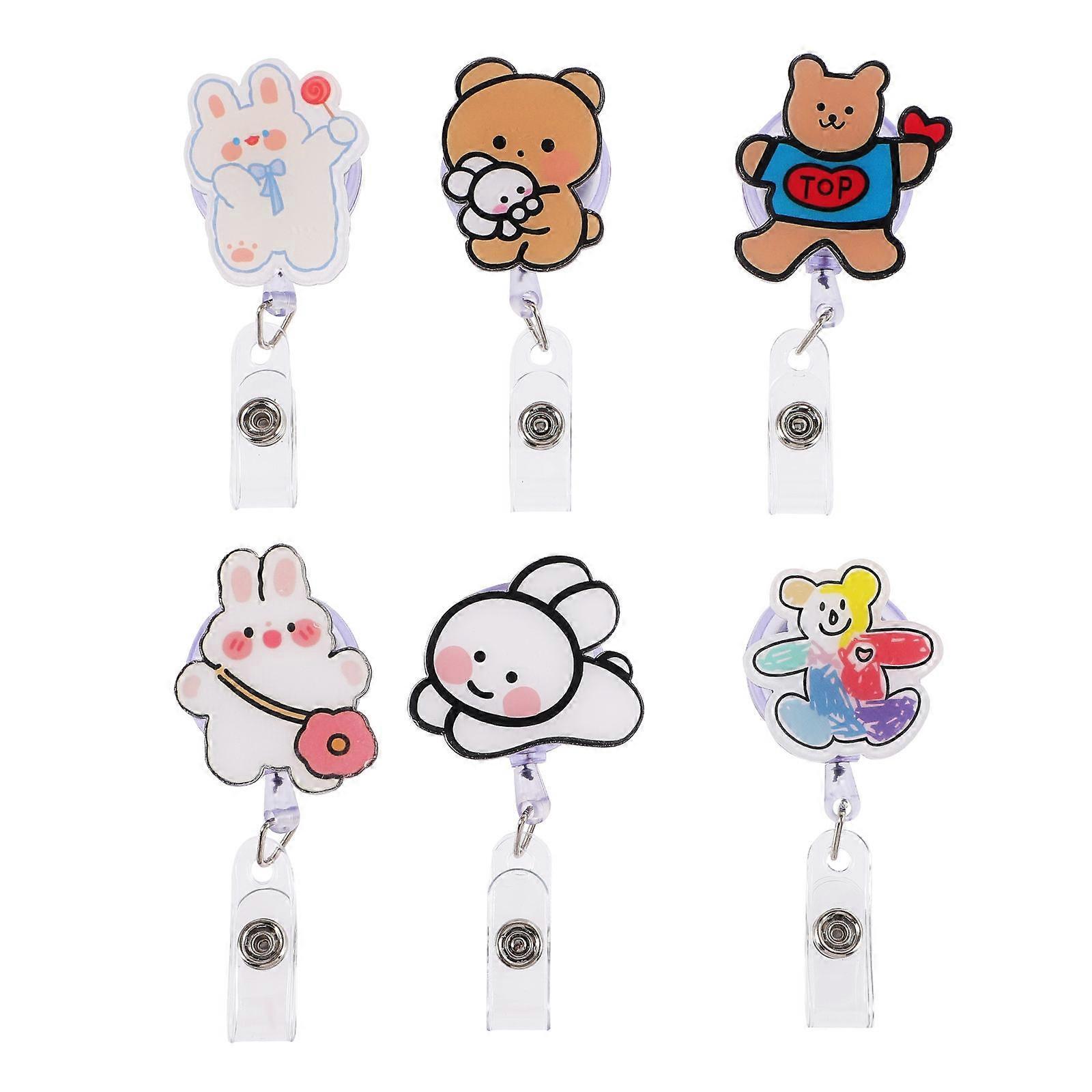 Cartoon Nurse Badge Reels Retractable for Badge 6Pcs Assorted Color Plastic Holders