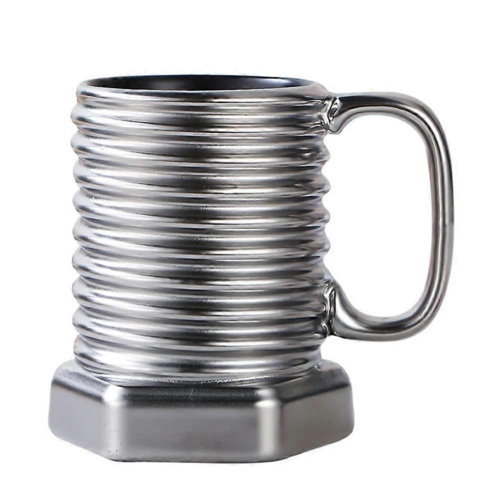 Screw Shaped Ceramic Mug 380ml Capacity, 3D Design Ceramic Coffee Cup, Silver Gift Drink Mug