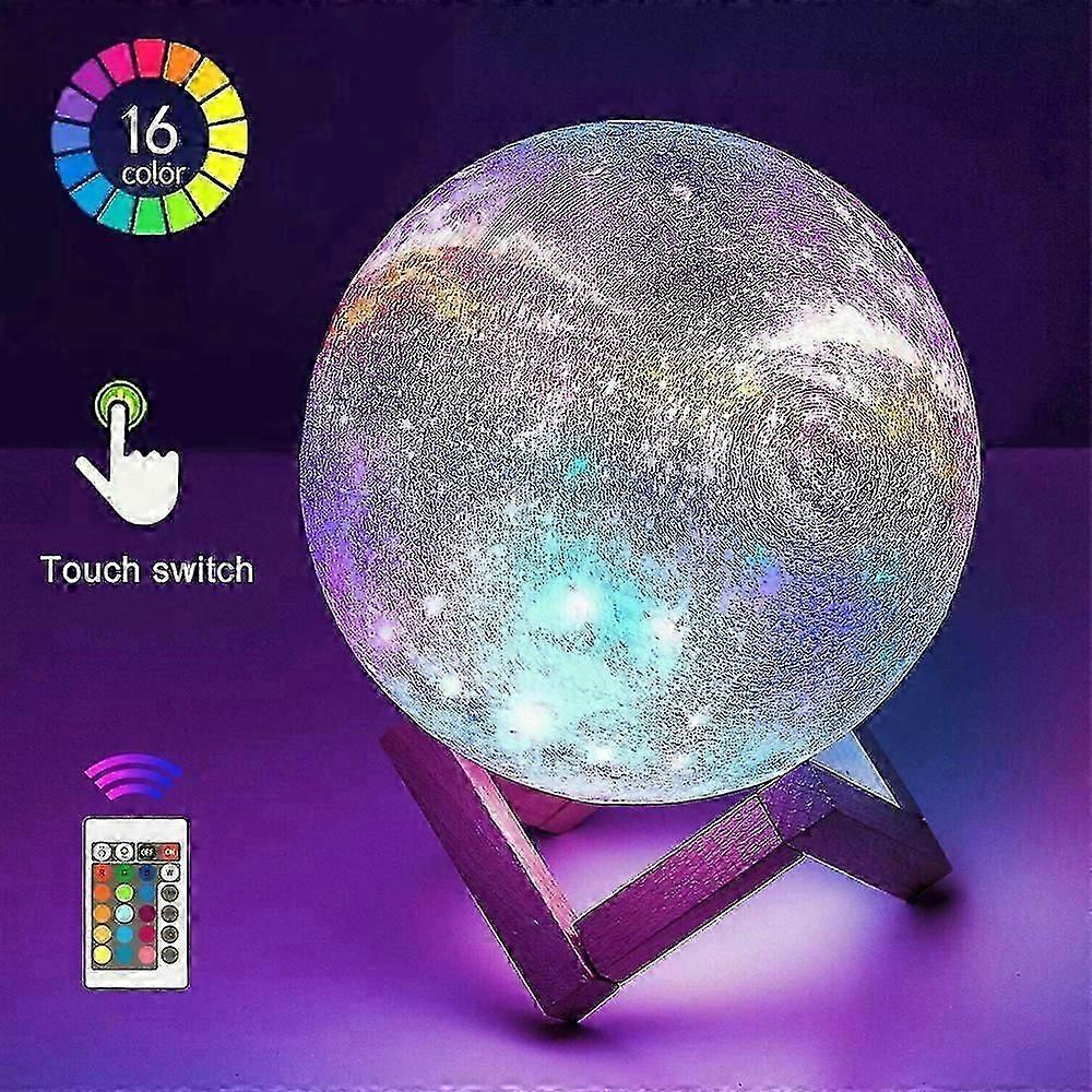 3D LED Galaxy Moon Lamp with 16 Colour Touch Control and USB Charging, Includes Remote