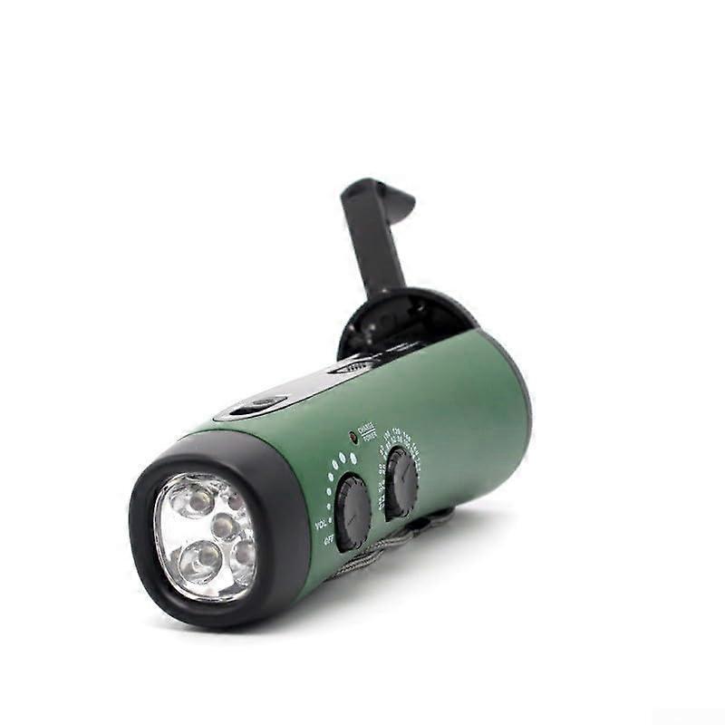 Em-ergency Hand Crank Radio With LED Flashlight For Camping, Portable Weather Radio And USB Phone Charger, Green