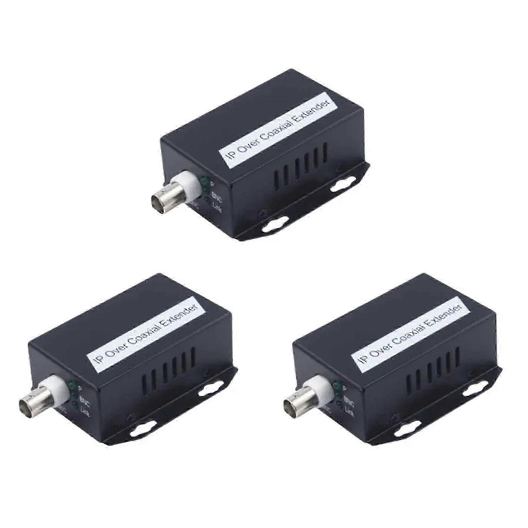 3Pcs Ethernet IP Extender over Coax HD Network Kit EoC Coaxial Cable Transmission Extender for Secur