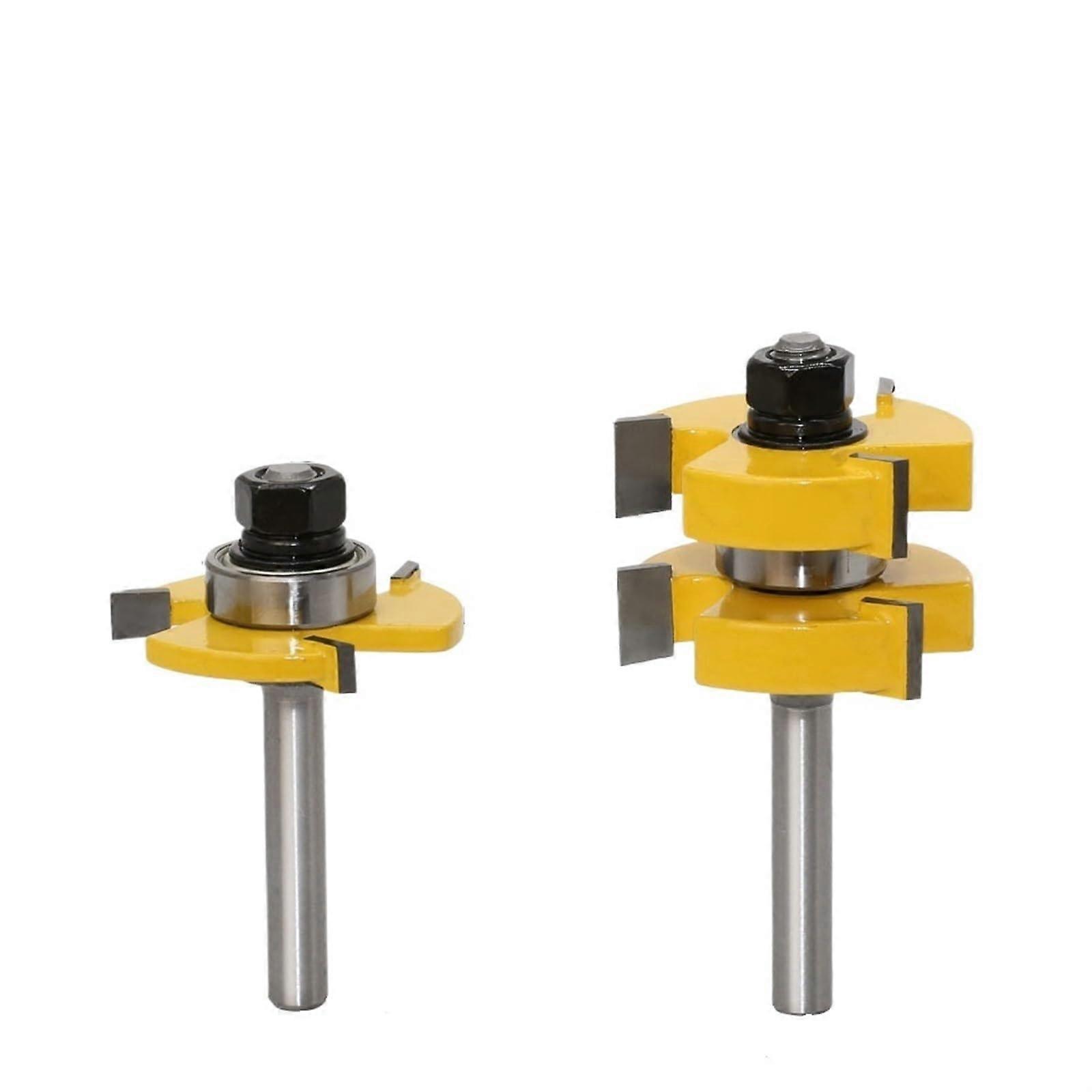 Tongue And Groove Router Bits 2Piece Set, 1/4Inch Shank, 3 Teeth, TShape End Mills With Bearing For Wood Milling